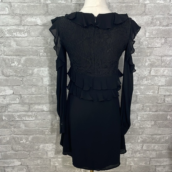 Bardot Black Cold Shoulder Lace Ruffle Dress Size 18 - Picture 6 of 9